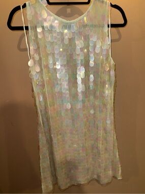 Miss Selfridge Iridescent Sequin Midi Dress in Pearl